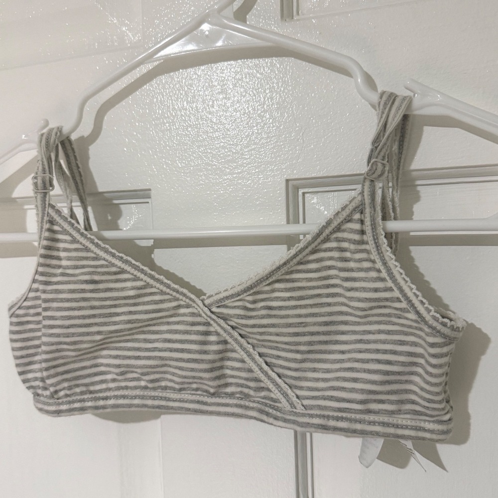 Boden Girls Grey White Striped Crossover Bralette Adjustable Straps Size 11-12Y
